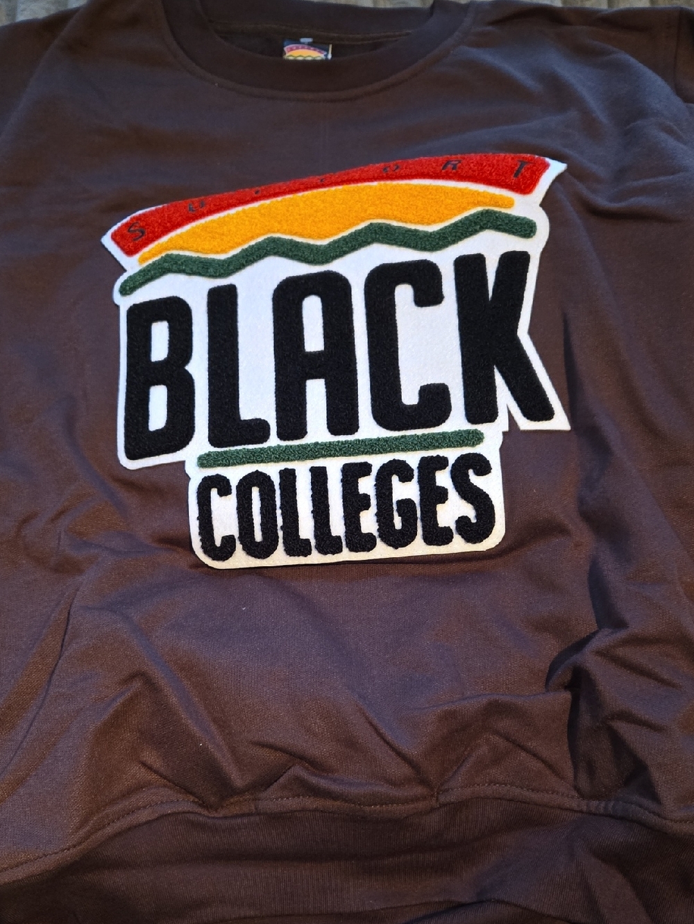 Support Black Colleges Black Sweatshirt With Embroidered Patch       (BIN 004)